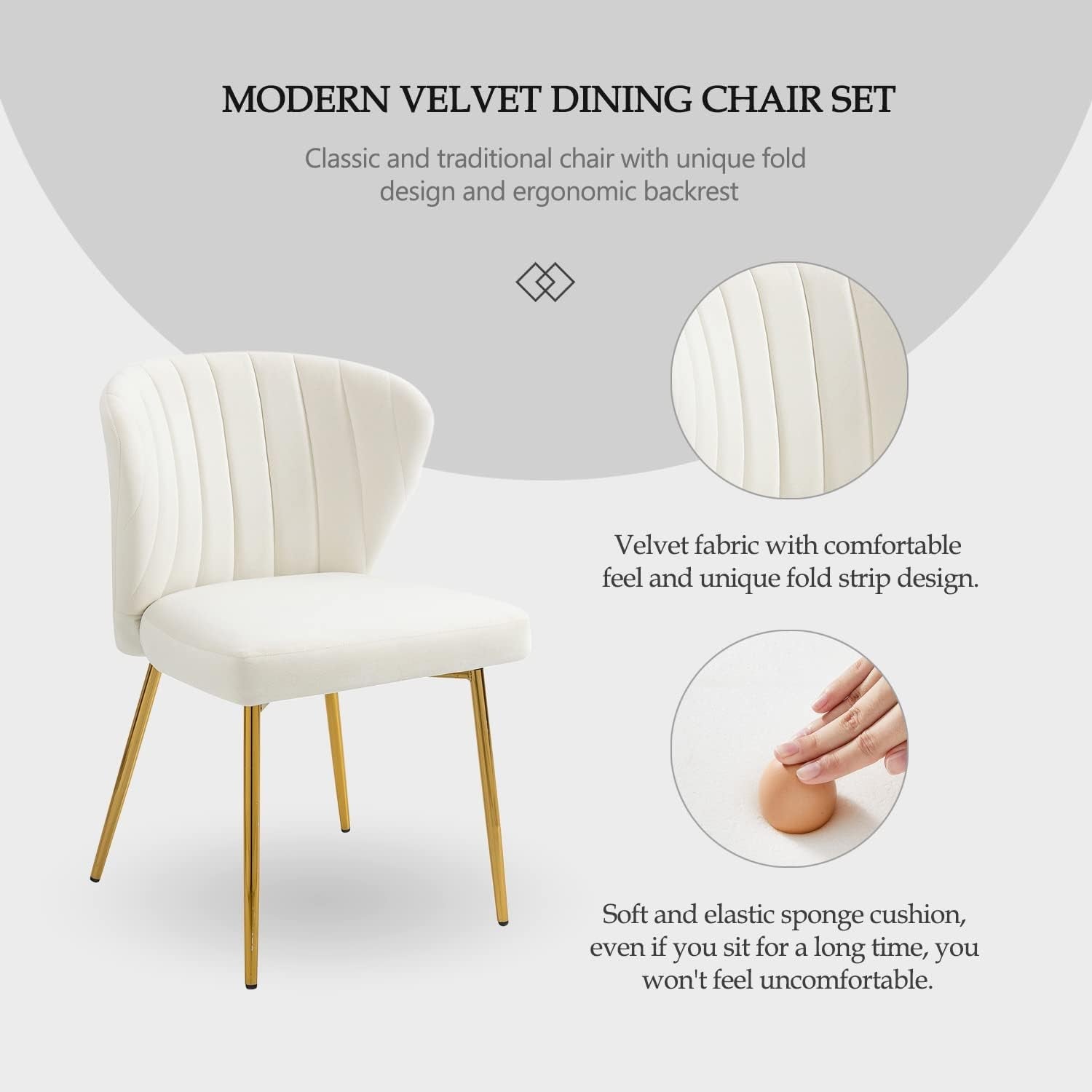White Velvet Dining Chairs Set Of 4 With Gold Metal Legs