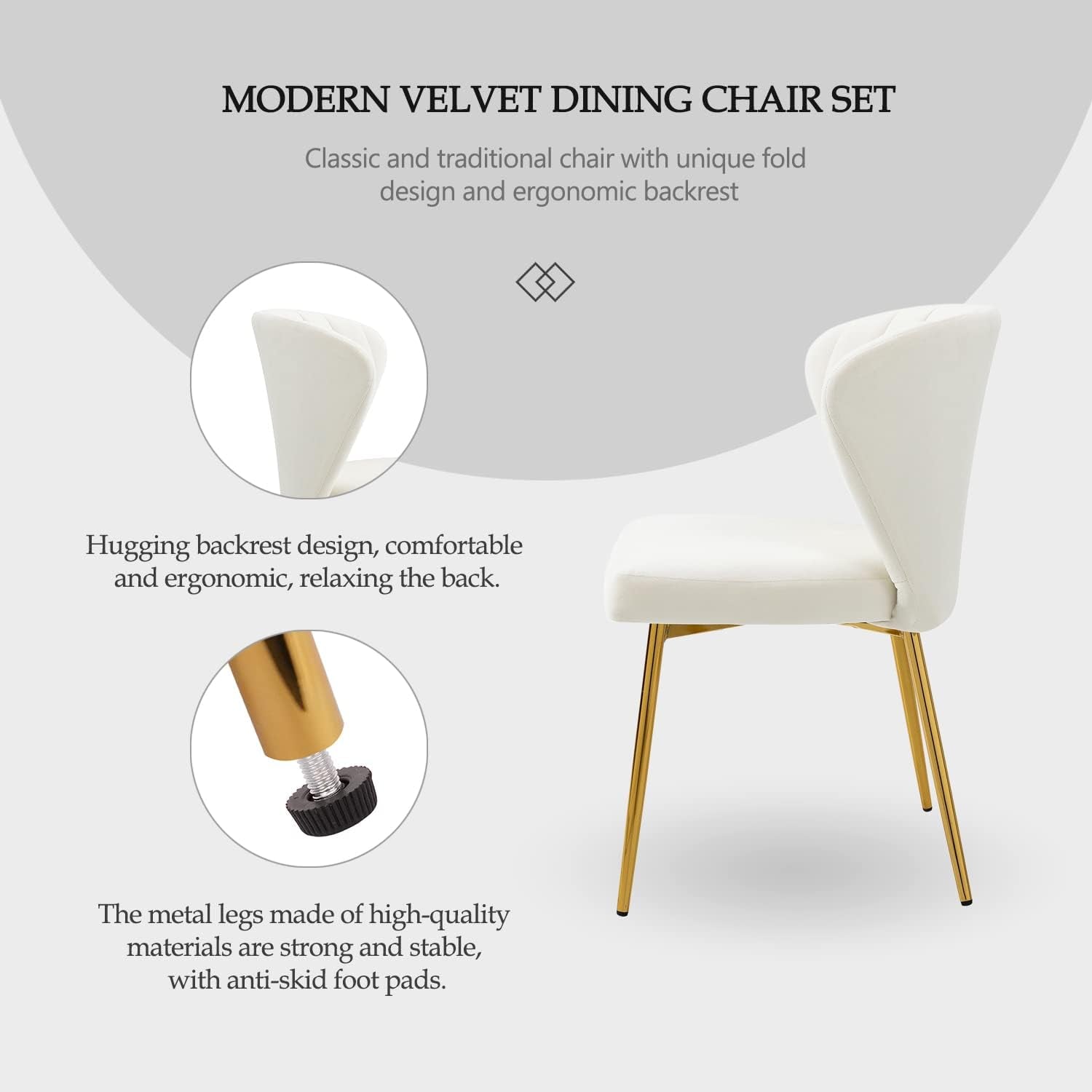 White Velvet Dining Chairs Set Of 4 With Gold Metal Legs