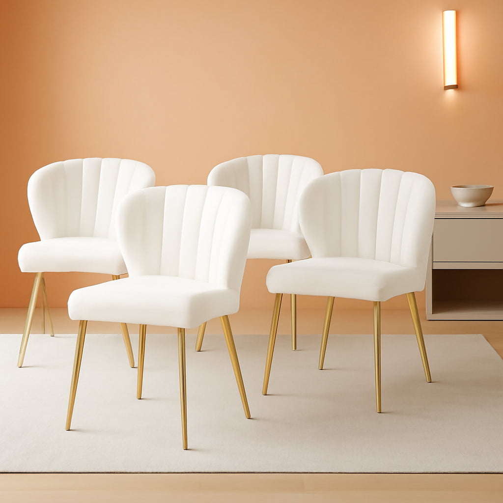 White Velvet Dining Chairs Set Of 4 With Gold Metal Legs