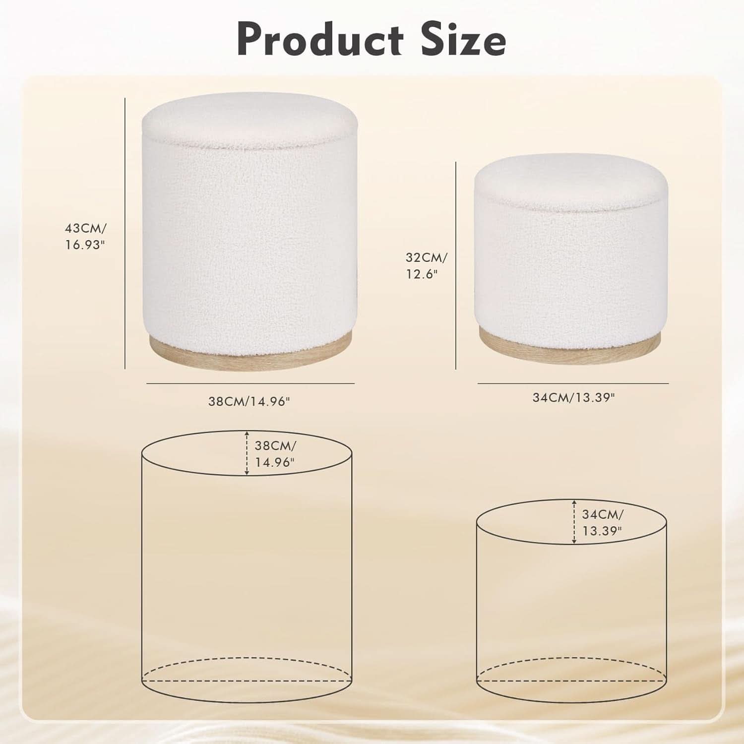White Velvet Round Storage Ottoman FifteenInches Compact