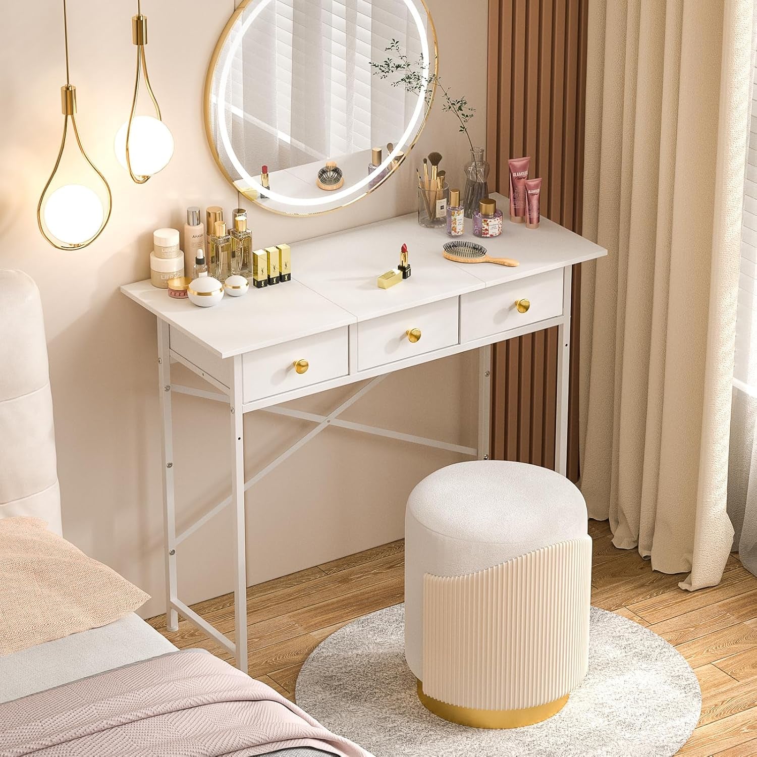 White Writing Desk With 3 Drawers For Small Spaces
