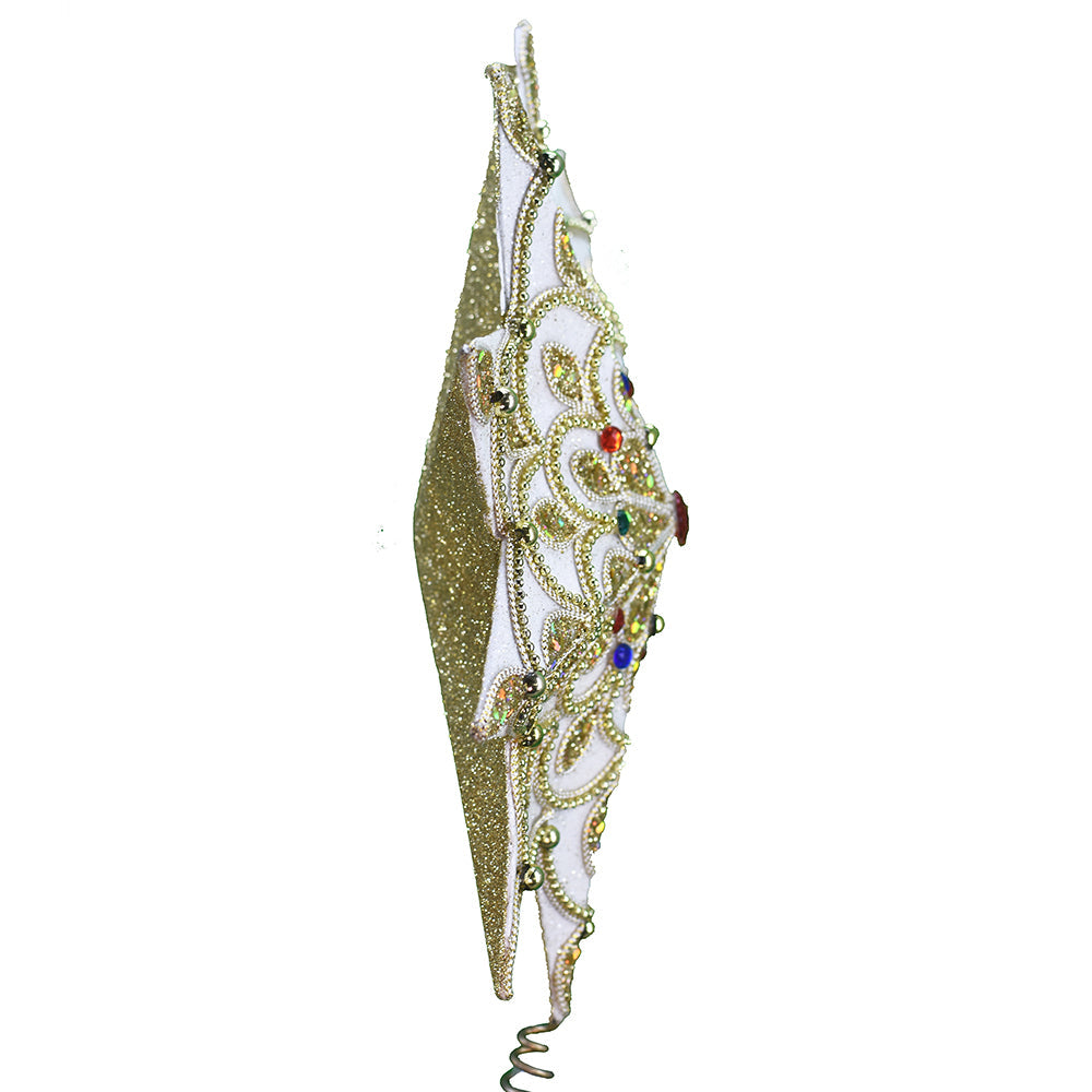 White and Gold Jeweled Star Treetop - 16 Inch