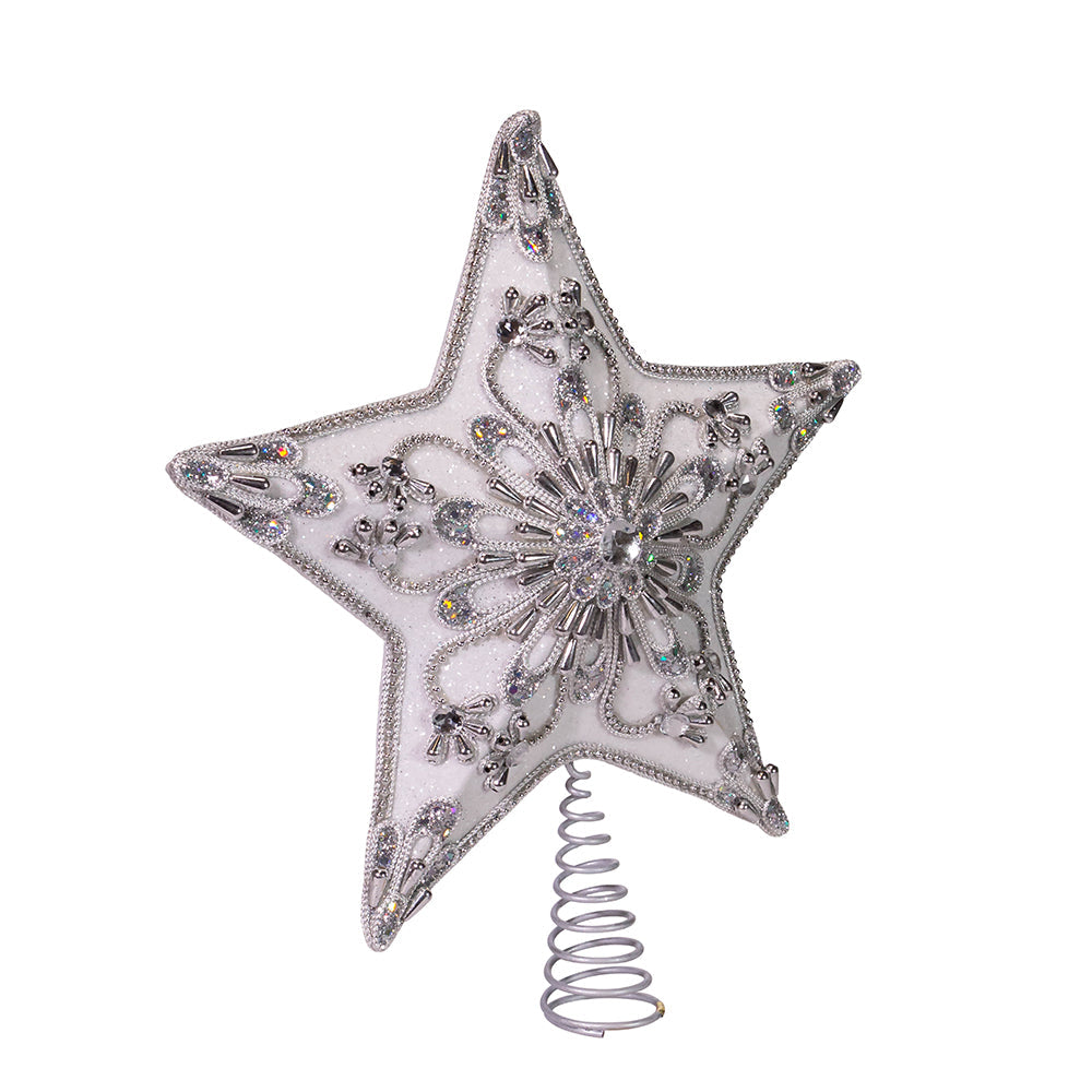 White and Silver Star Treetop - 13 Inch