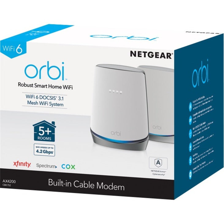 WiFi 6 Mesh System with DOCSIS 3.1 Cable Modem - AX4200 Tri-Band Whole Home Coverage | TecISoft CBK752-100NAS