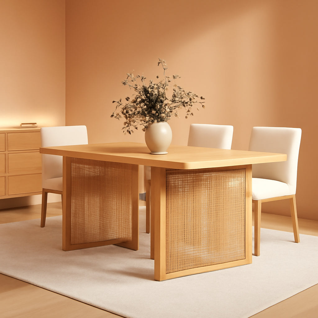 Willow Boho Dining Table for 6 with Solid Wood Legs