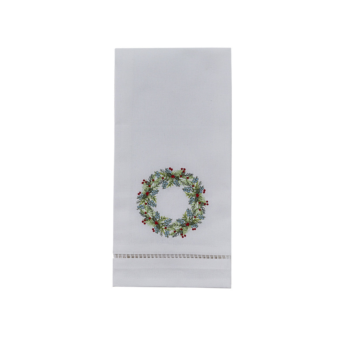 Winter Wreath Embroidered Dish Towel