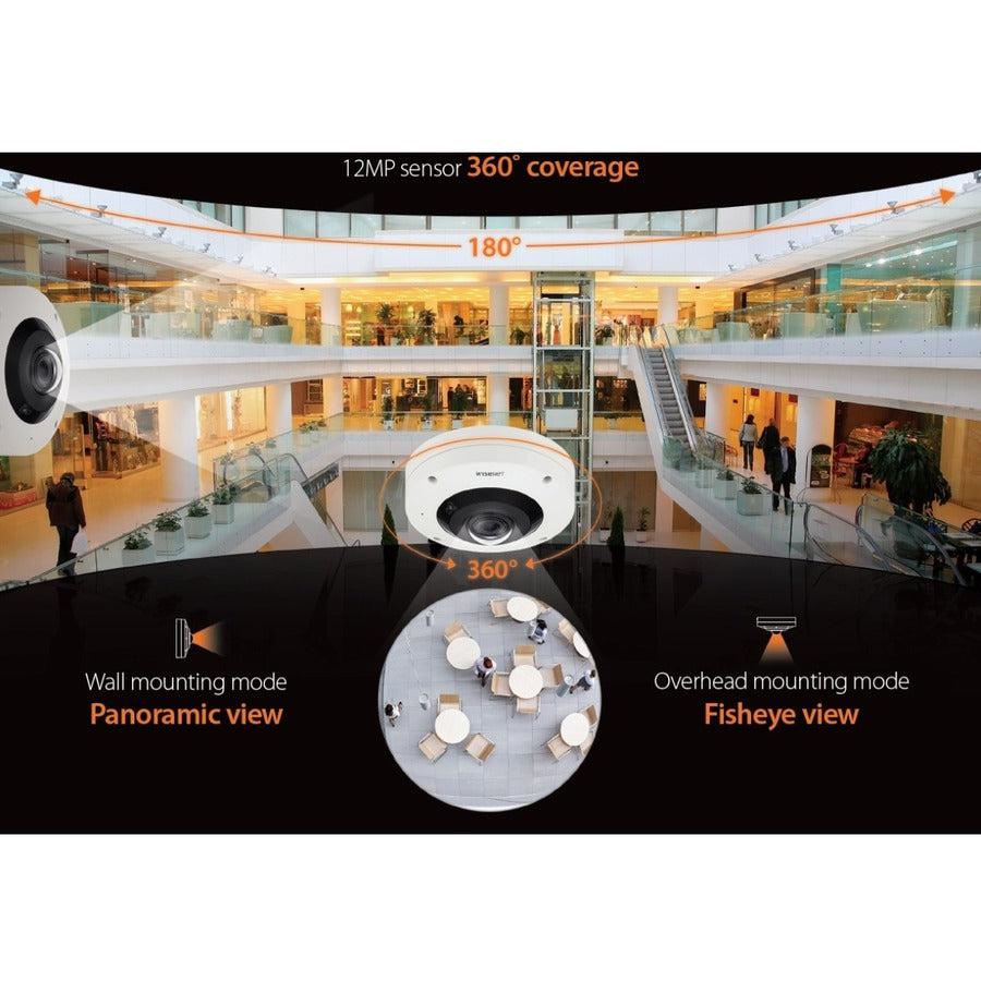 Wisenet XNF-9010RV 12 Megapixel Outdoor Network Camera - Color - Fisheye - White - TAA Compliant XNF-9010RV/KAP