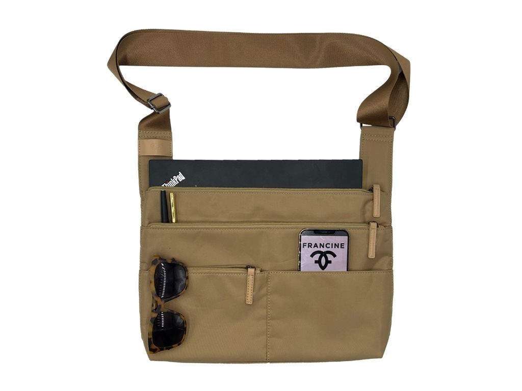 Women In Business City Slim Montana - Shoulder bag for tablet / notebook / documents - premium nylon, vegan leather trim - tan, FWC14TNLA23