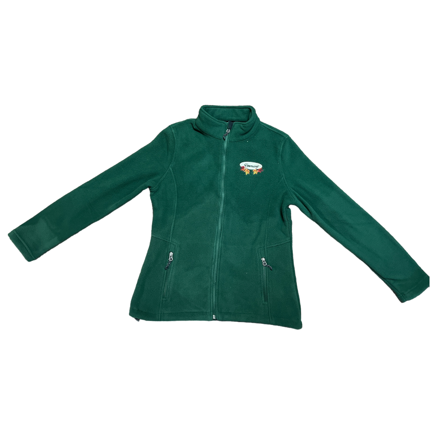Women’s Full Zip Fleece Jacket – White Fall Leaves Oval Embroidery