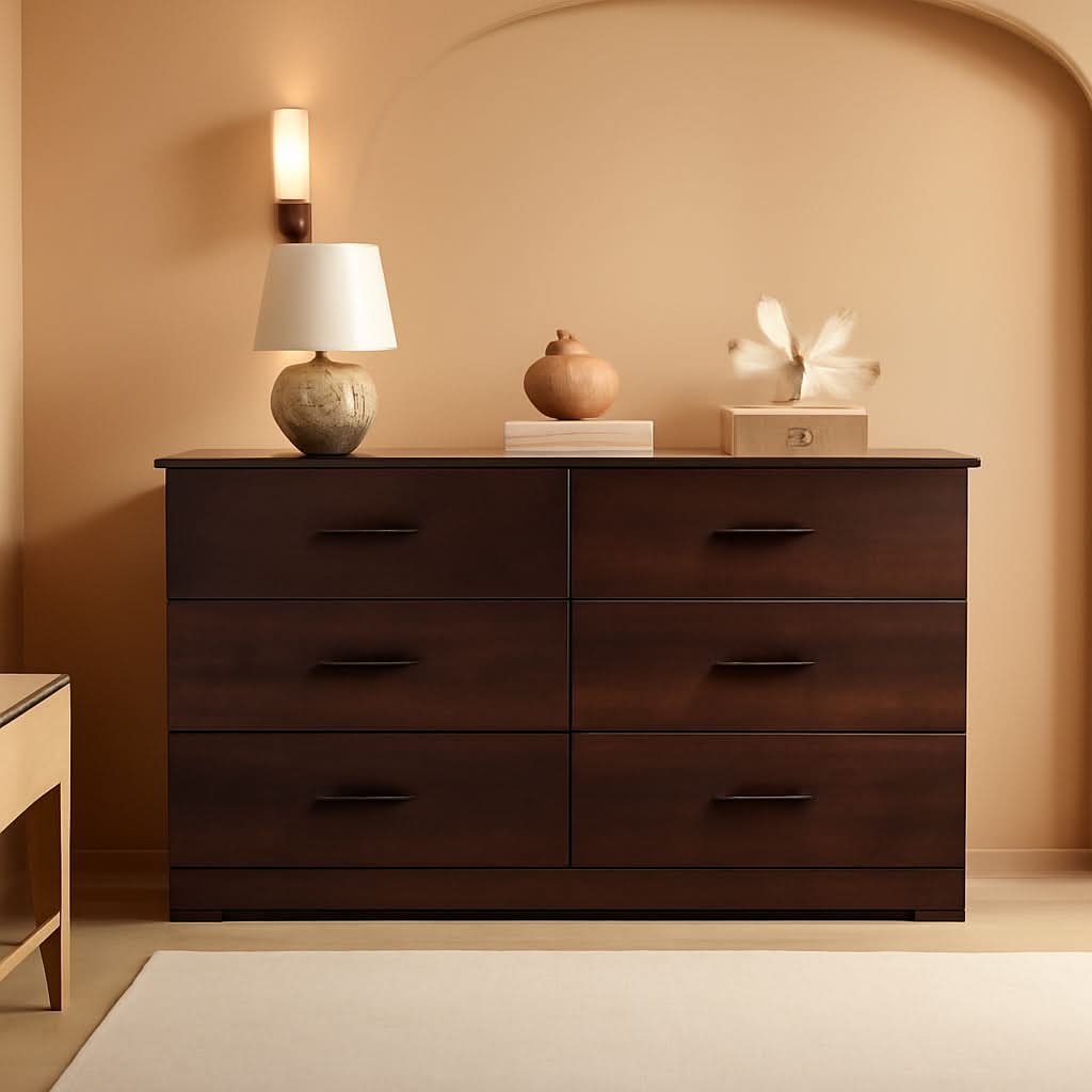 Wood Dresser For Bedroom, Brown 6-Drawer Chest Of Drawers