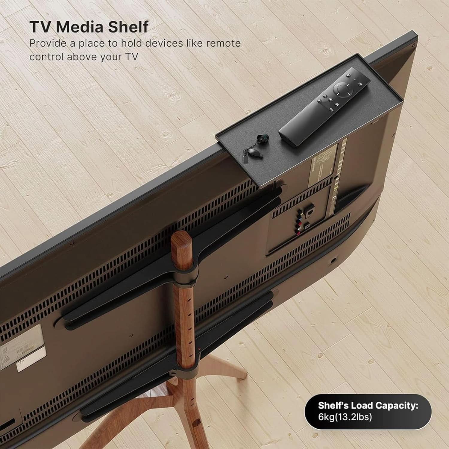 Wood Easel TV Stand For 45 To 65 Inch TVs Walnut Floor