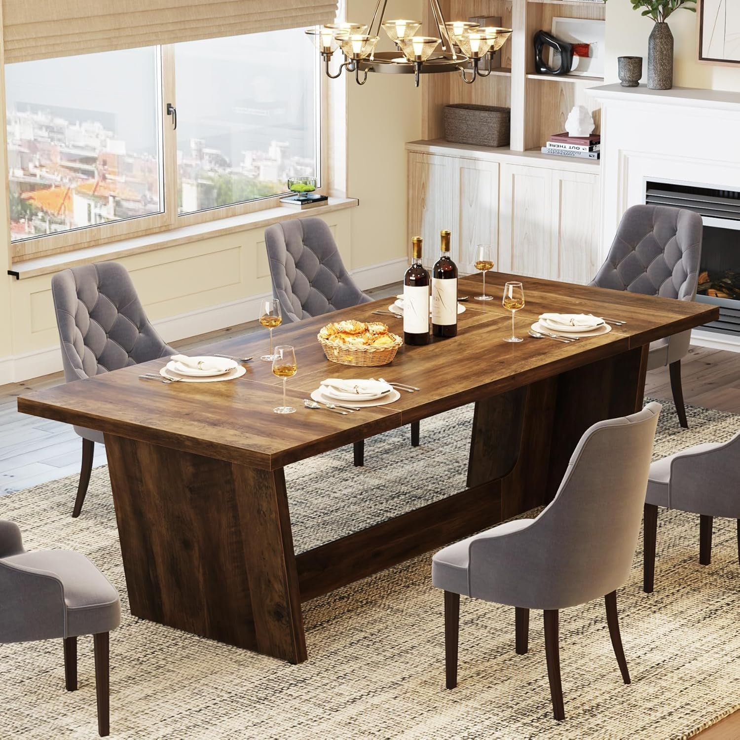 Wood Rectangular Dining Table 70 Inch For Six To Eight