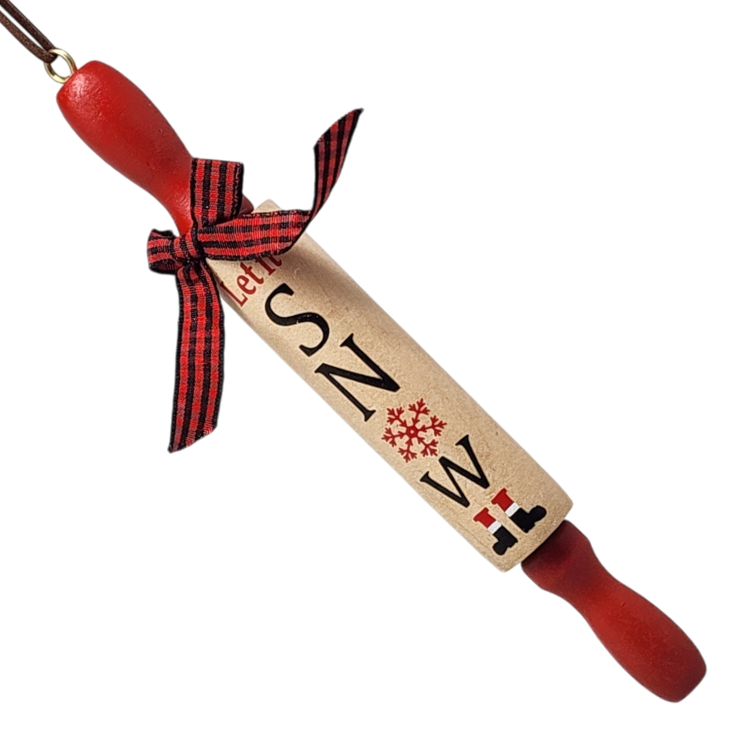 Wood Rolling Pin Ornament - Let it Snow