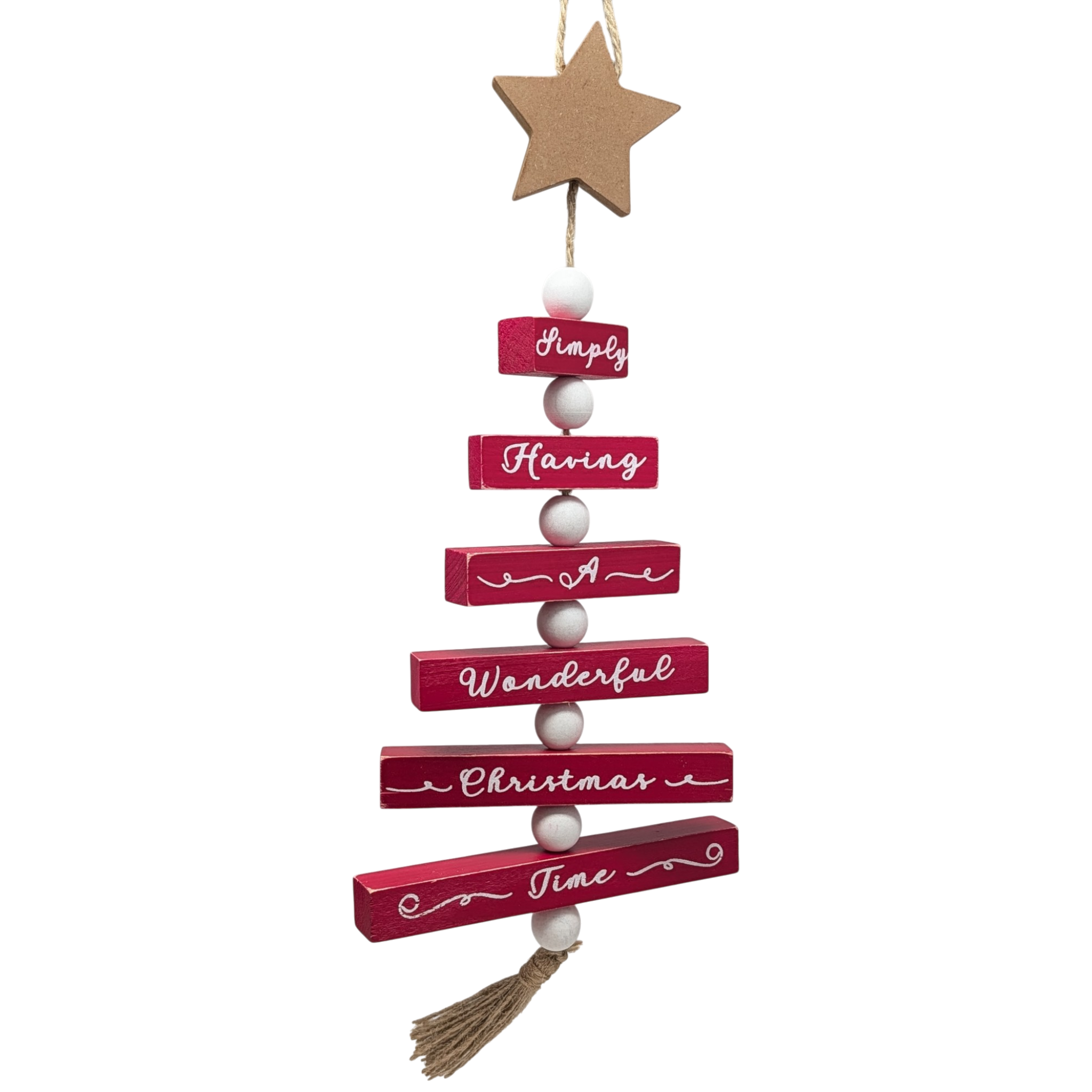Wood Traditional Christmas Tree Shaped Wall Sign - Red