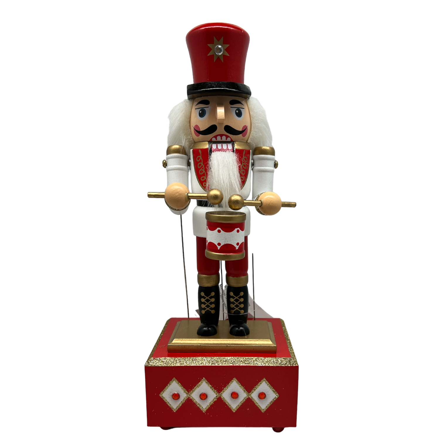 Wood Wind-Up Musical Nutcracker Figurine with Movement - Red Hat