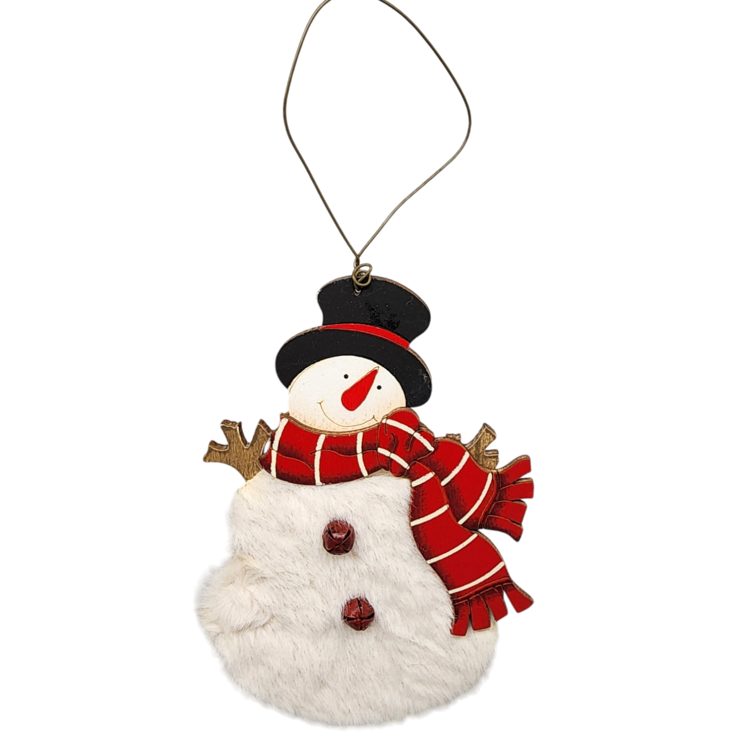 Wood and Fur Snowman Ornament - Wearing his Tophat