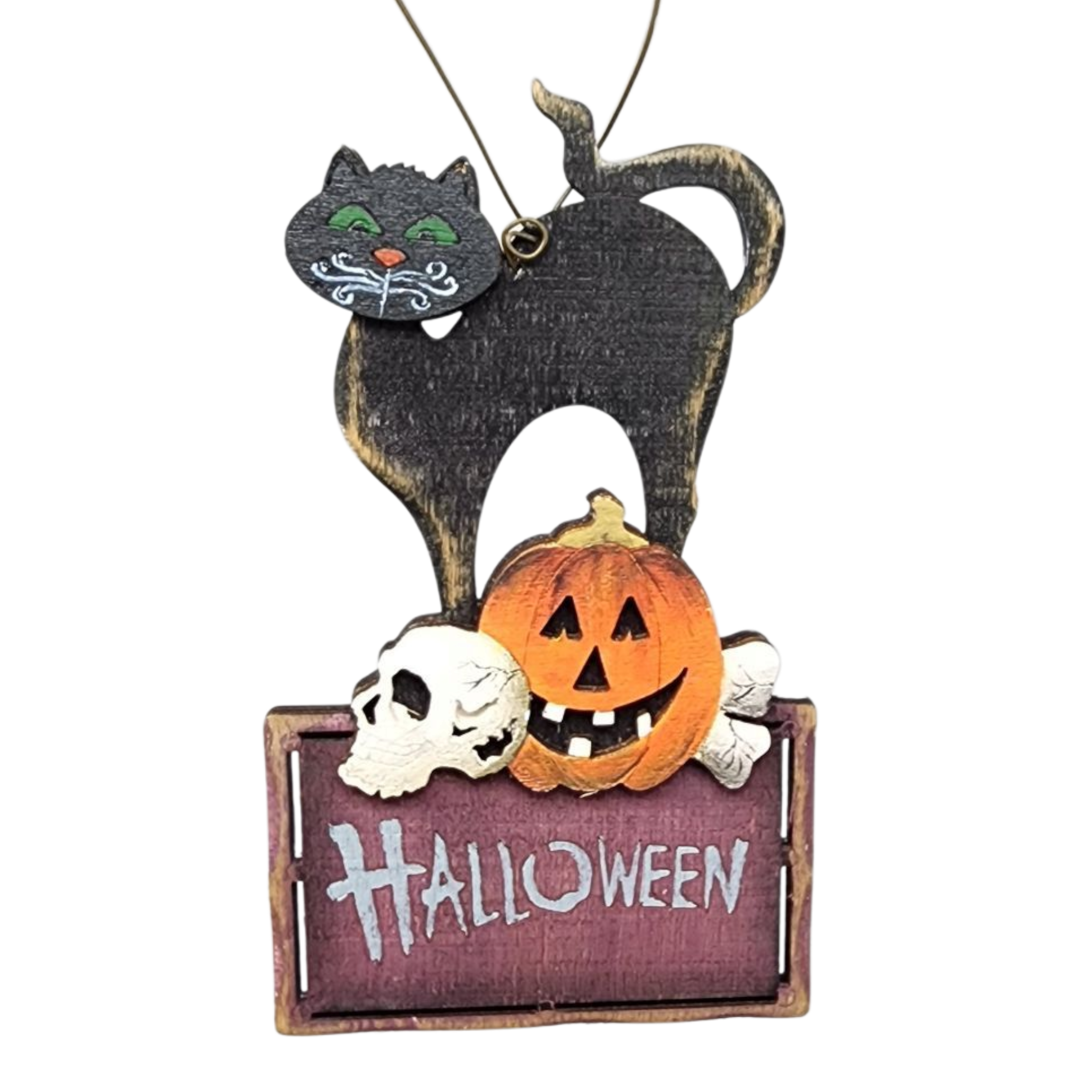 Wooden Halloween Ornament - Black Cat
