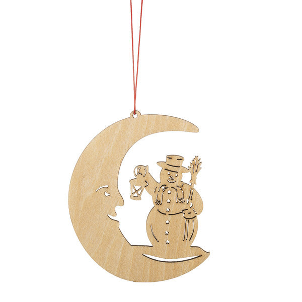 Wooden Holiday Icon Ornament - Crescent Moon - Snowman