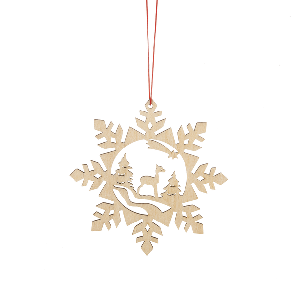 Wooden Holiday Icon Ornament - Snowflake - Reindeer