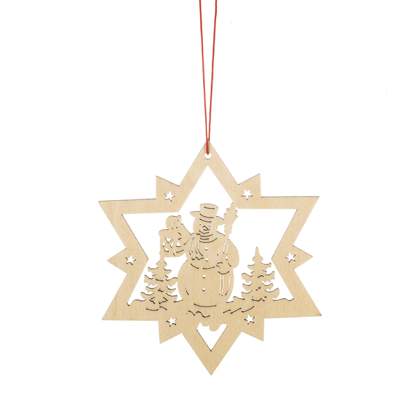 Wooden Holiday Icon Ornament - Star - Snowman