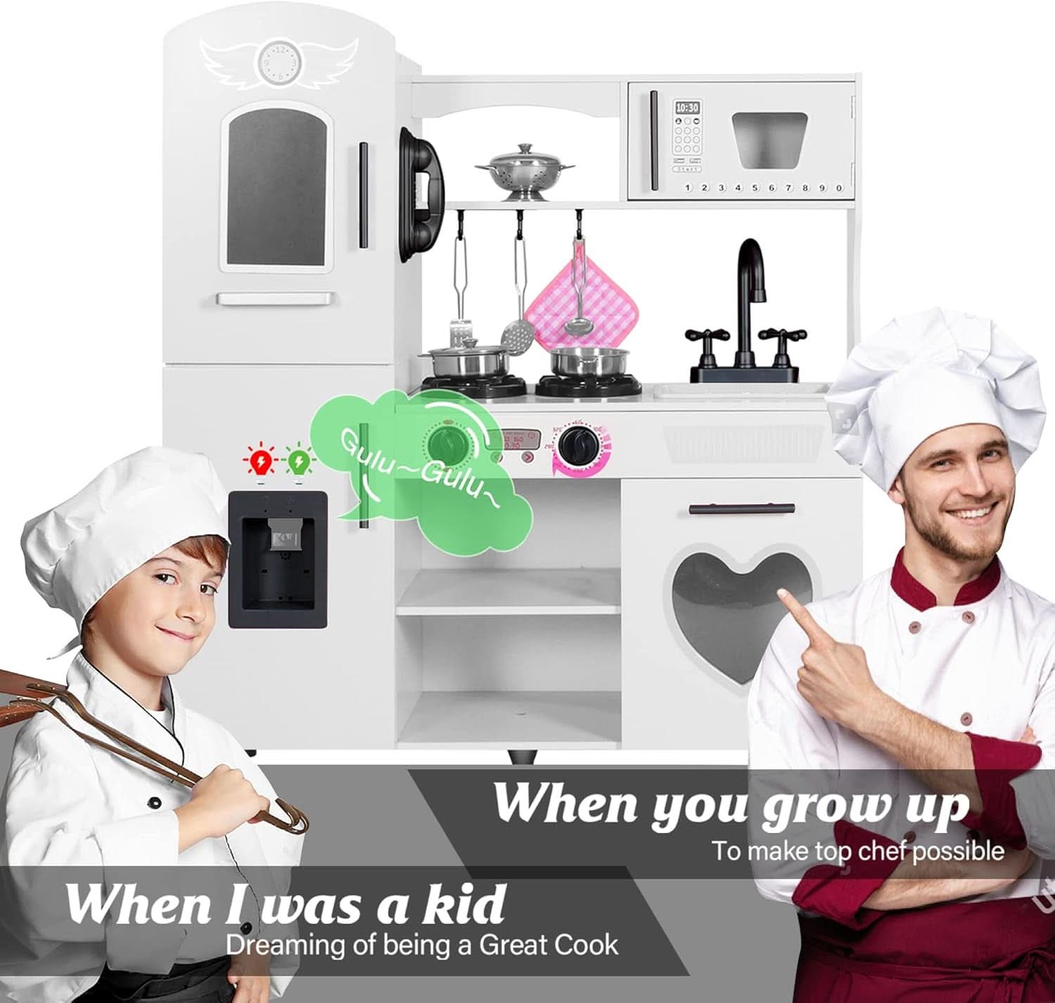 Wooden Kitchen Playset For Toddlers Featuring Lights