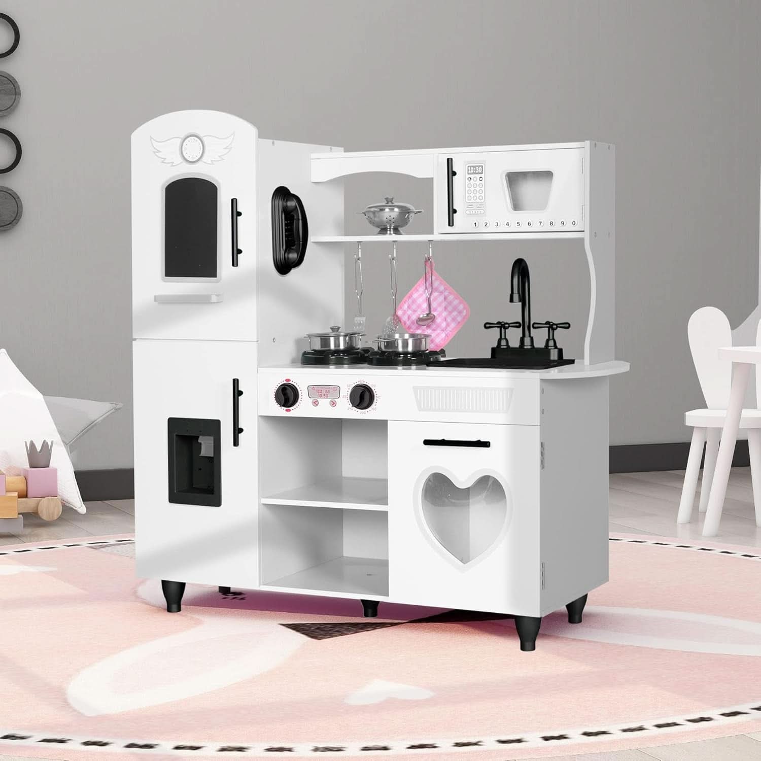 Wooden Kitchen Playset For Toddlers Featuring Lights