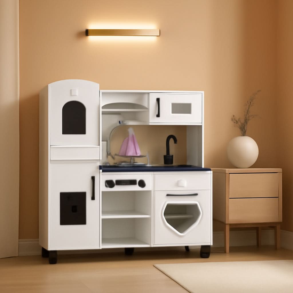 Wooden Kitchen Playset For Toddlers Featuring Lights