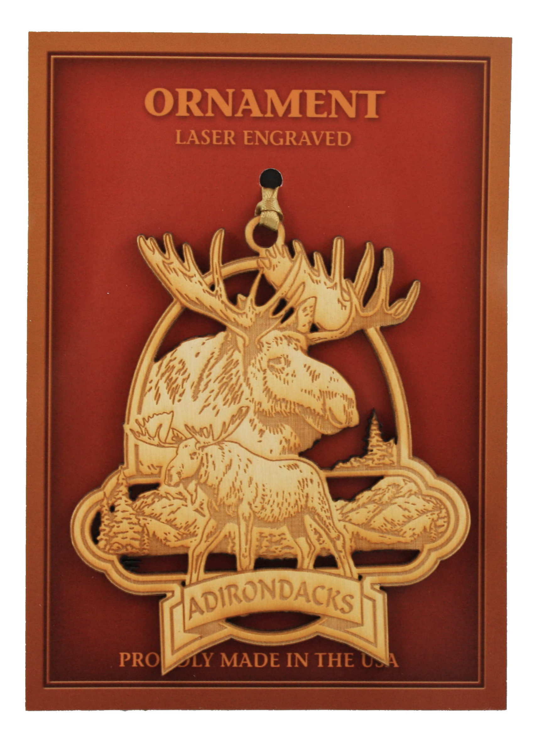 Wooden Laser Ornament - Adirondacks Moose