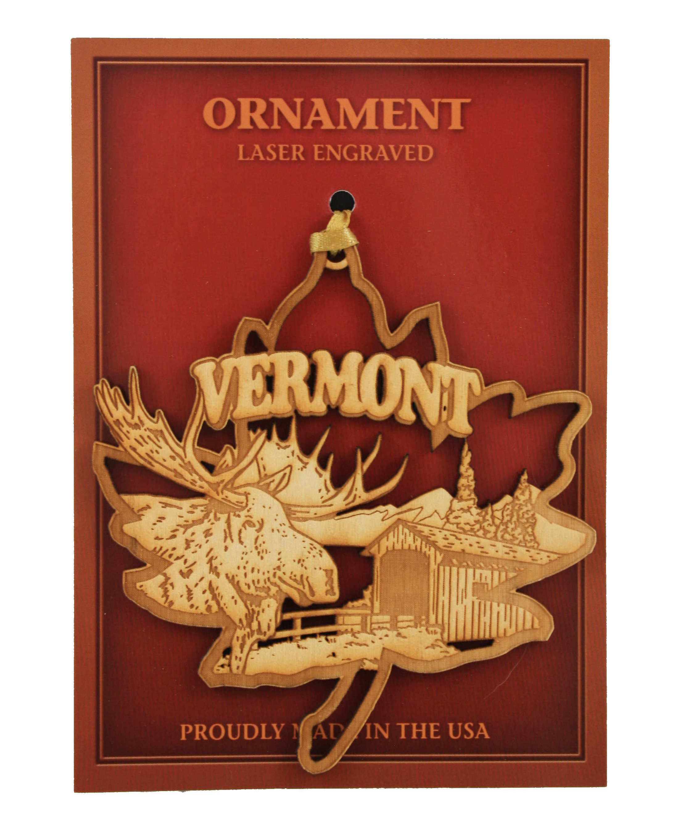 Wooden Laser Ornament - Maple Leaf Scene