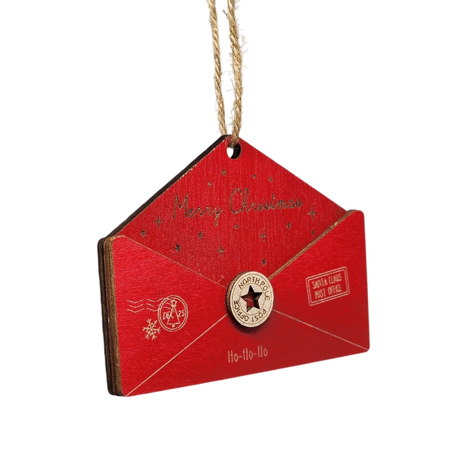 Wooden Letter to Santa Ornament - Red