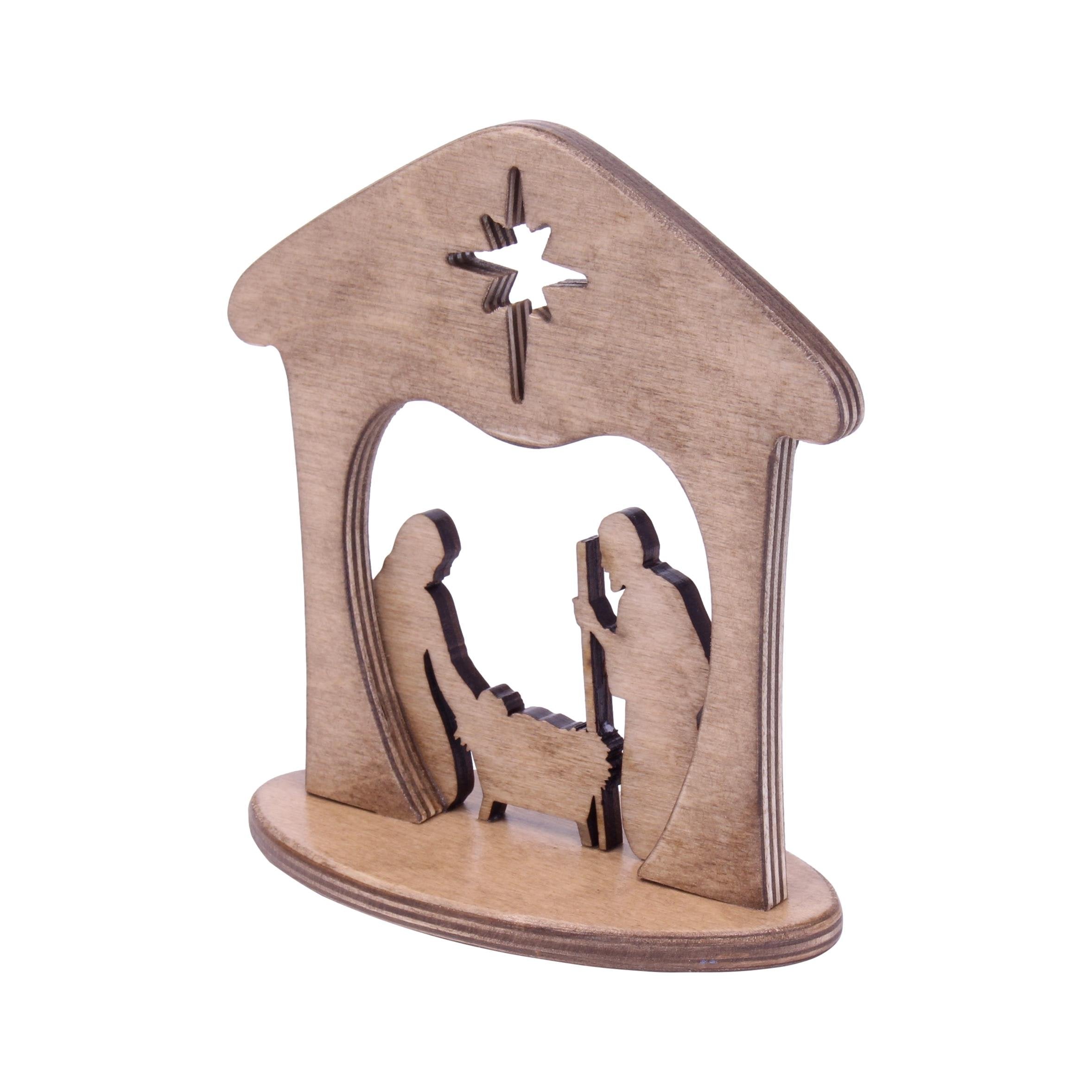 Wooden Manger Scene, One-Piece Nativity Set for Mantel or Shelf