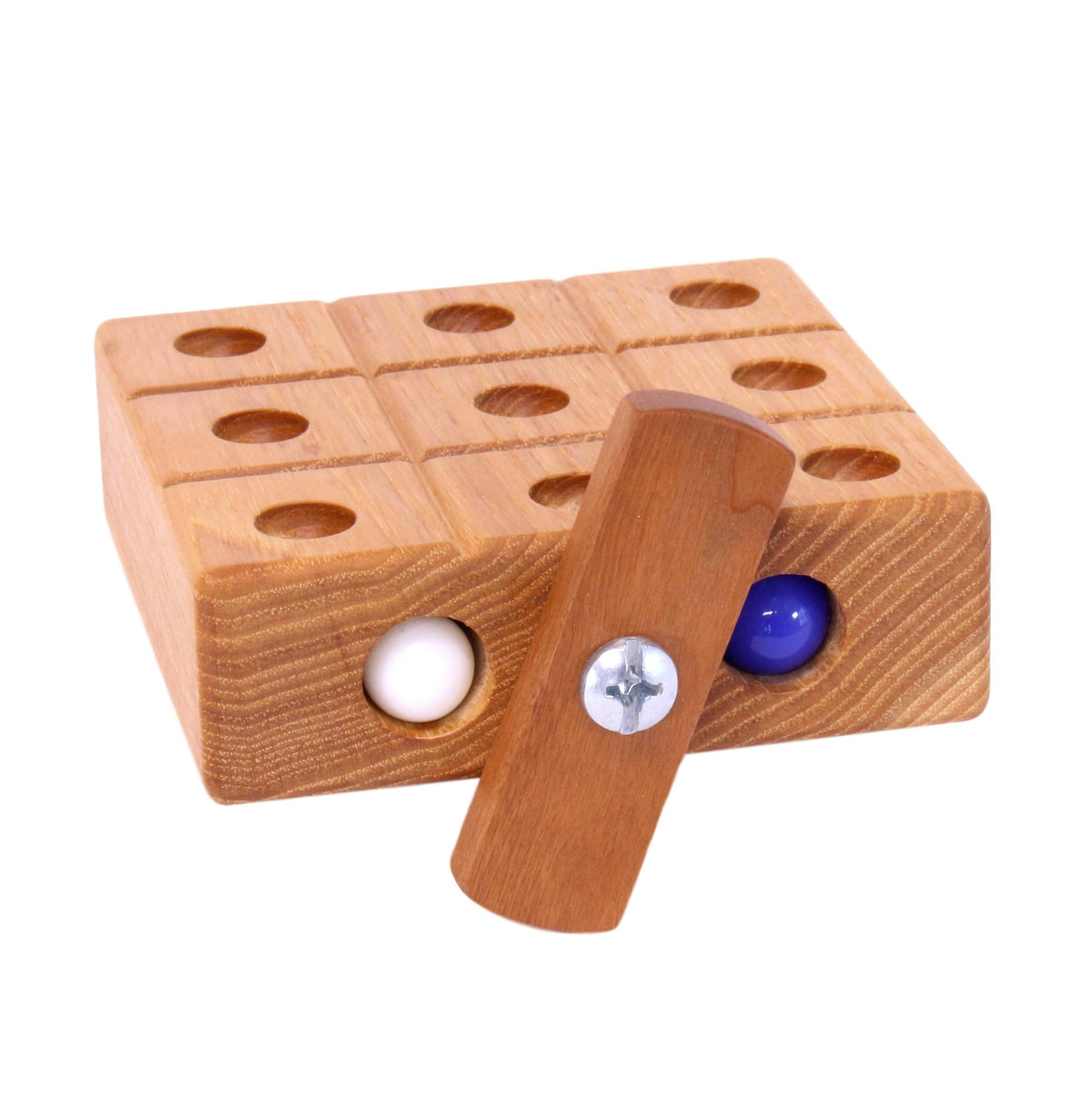 Wooden Marble Tic Tac Toe Game with Built-in Storage for Marbles