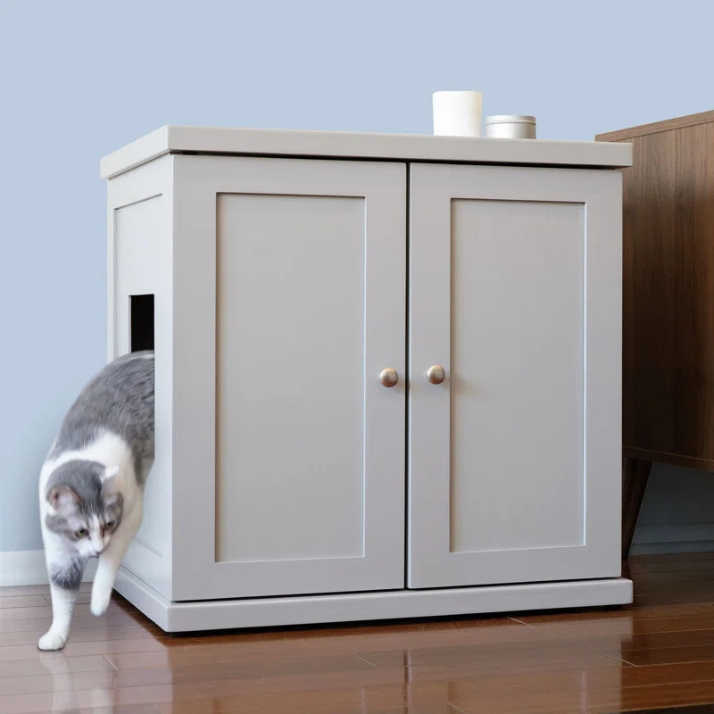 Wooden Oak Cat Litter Box Enclosure Cabinet Drawer