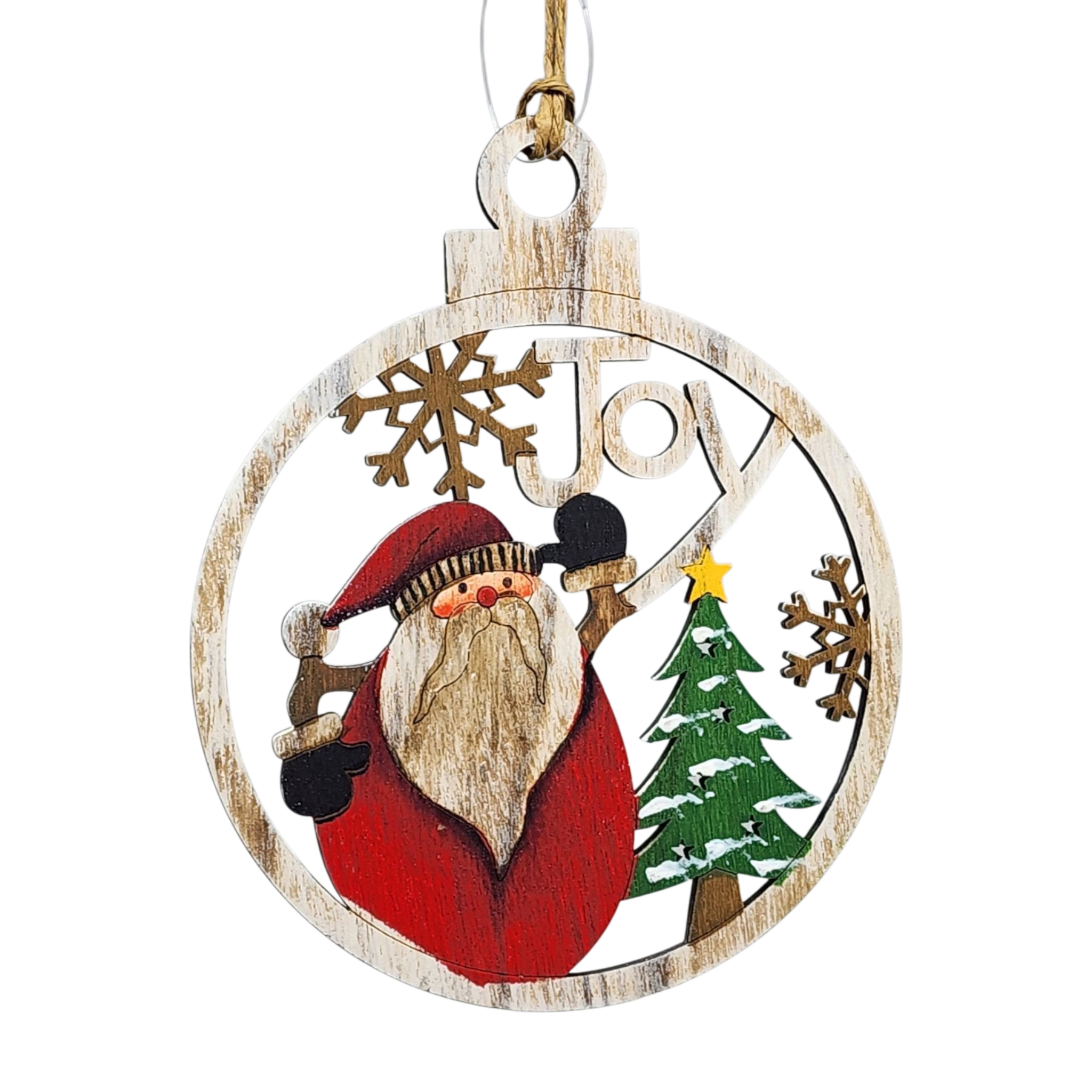 Wooden Ornament - Joyful Santa