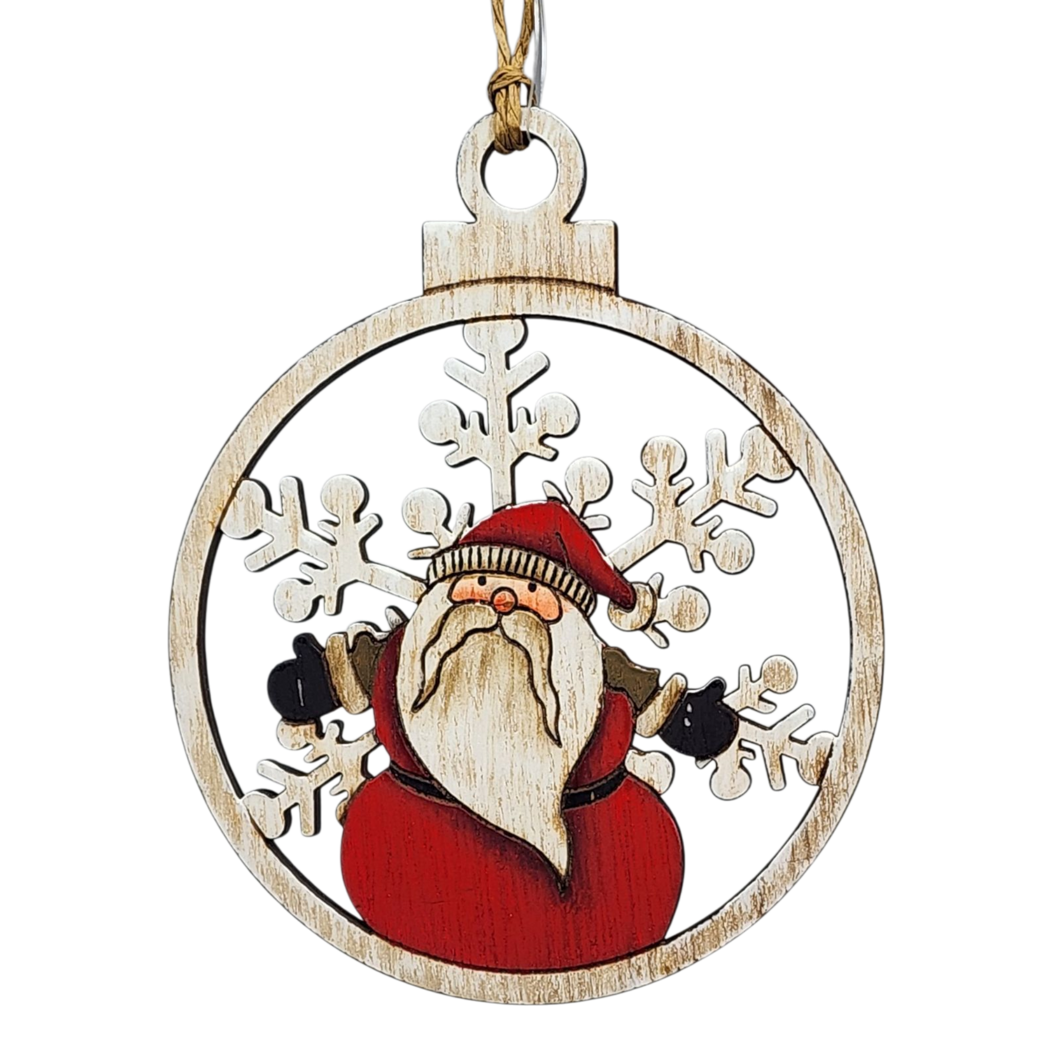 Wooden Ornament - Snowy Greetings Santa
