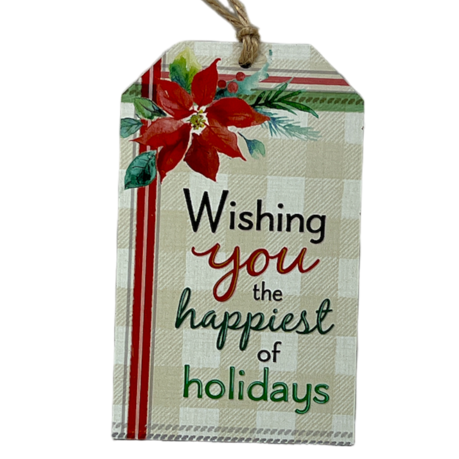 Wooden Plaid Gift Tag Ornament - Wishing You
