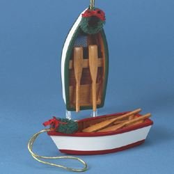 Wooden Row Boat Ornament - Green