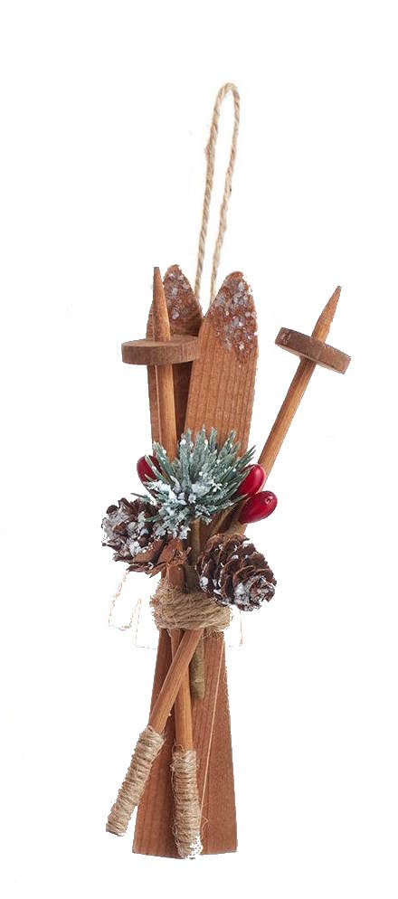 Wooden Skis With Holiday Décor Ornament -