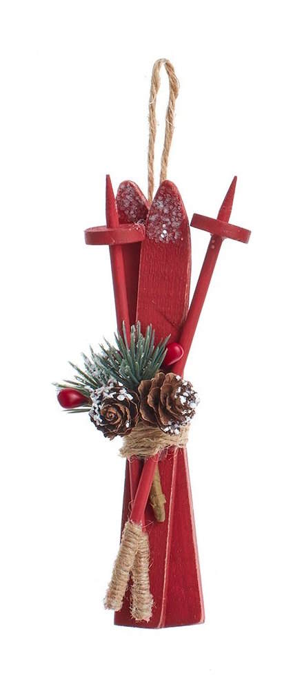 Wooden Skis With Holiday Décor Ornament -