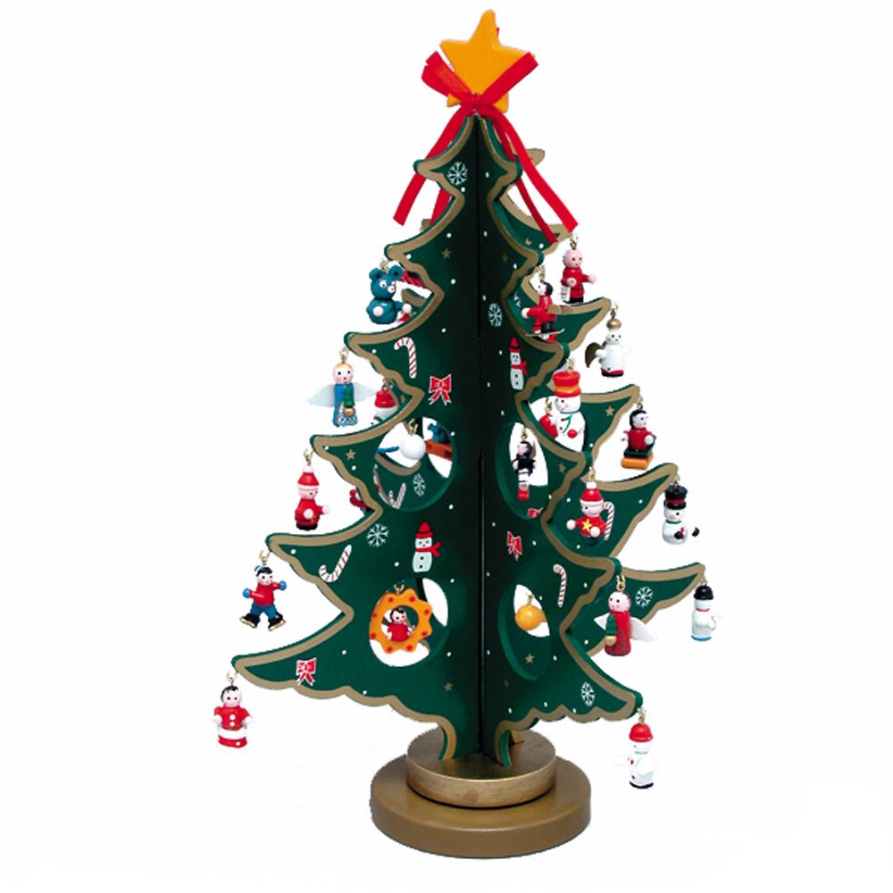 Wooden Tree With Miniature Ornaments Set