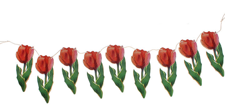 Wooden Tulip Garland - Red