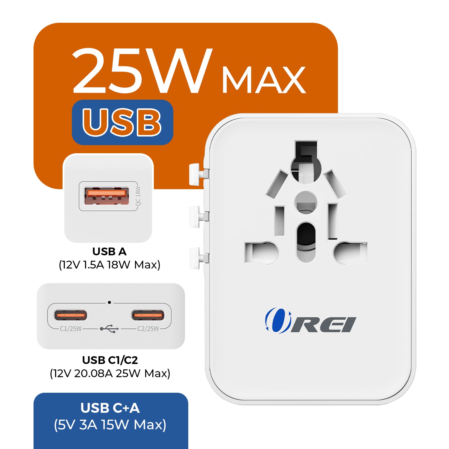 World Travel Adapter Plug International- All in One- 2 USB- Compact Design (M8_White)