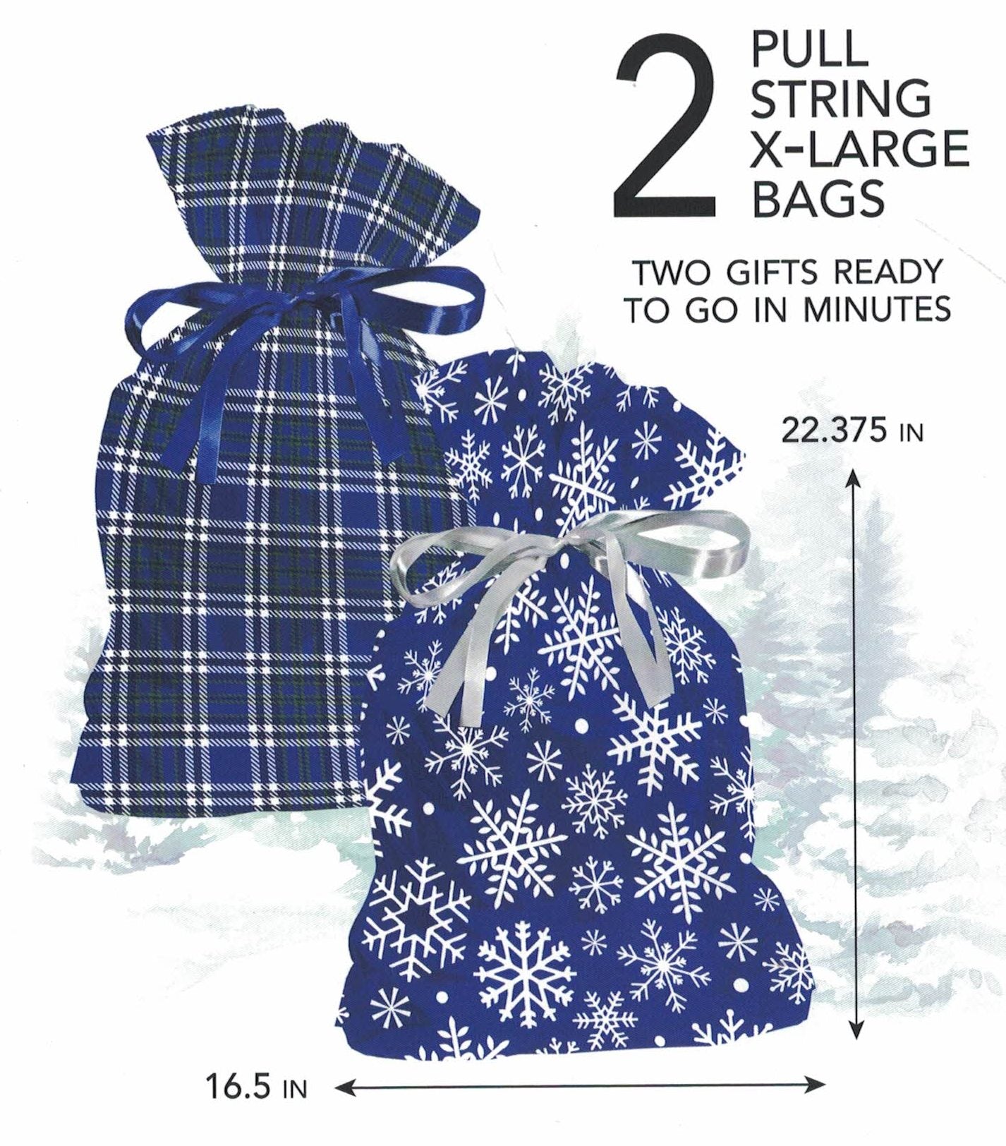 X- Large Pull String Gift Bag - 2 Pack Blues