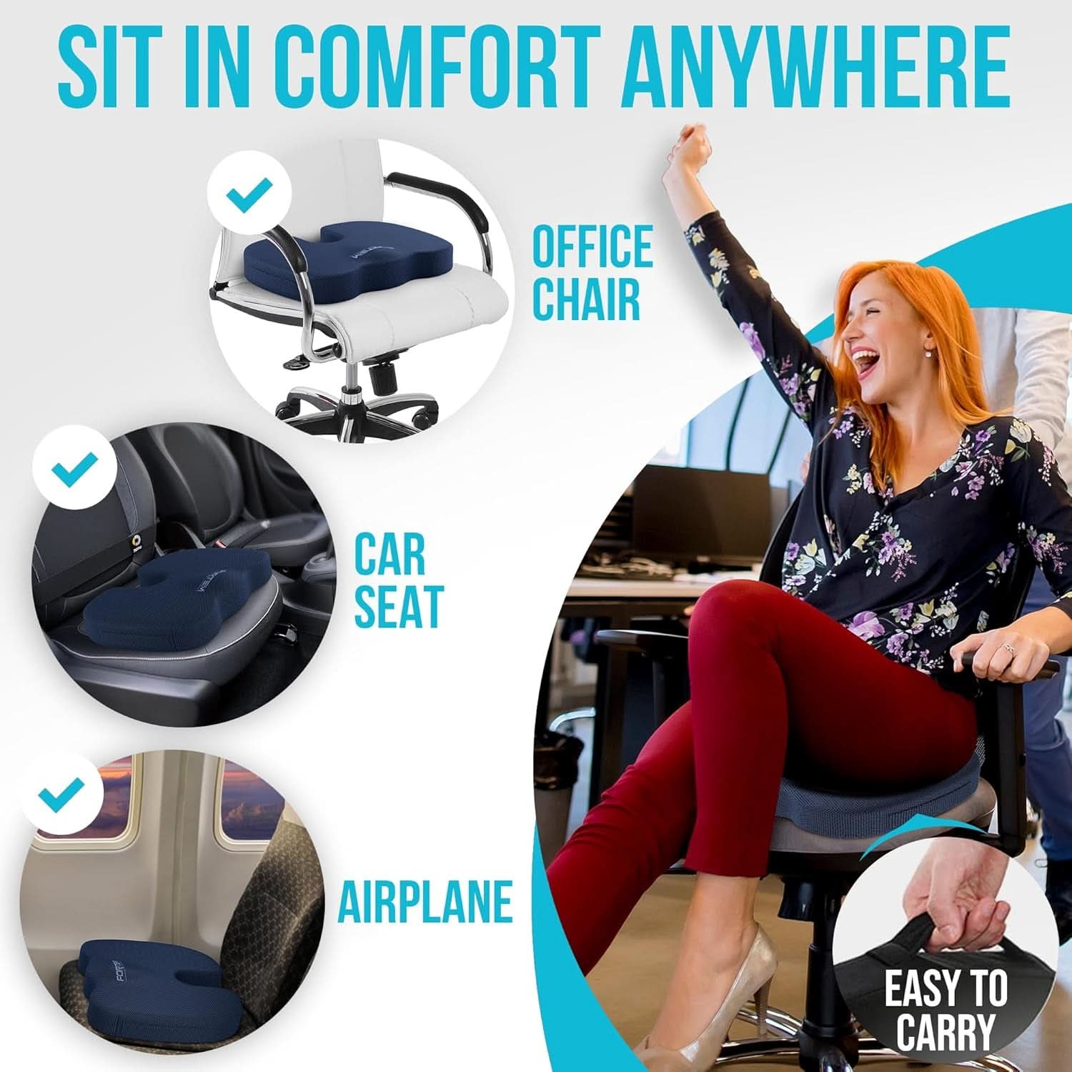 XL Memory Foam Seat Cushion With Lumbar Support Non Slip