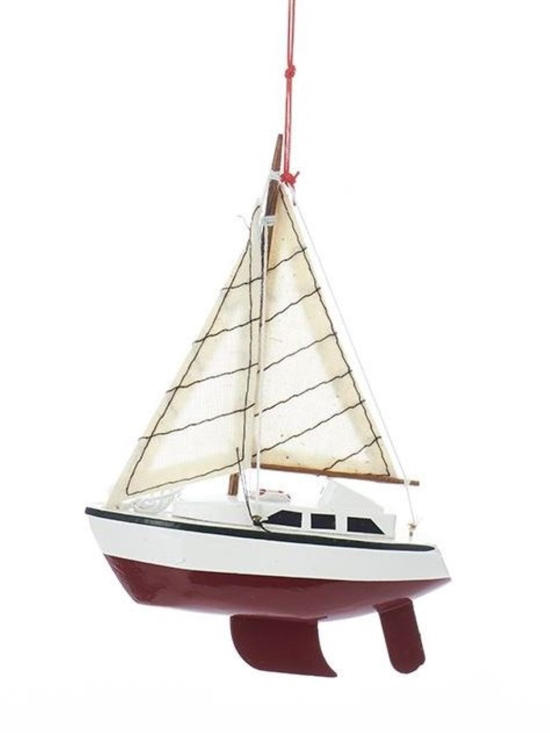 Yacht With Sails Wooden Ornament - Red