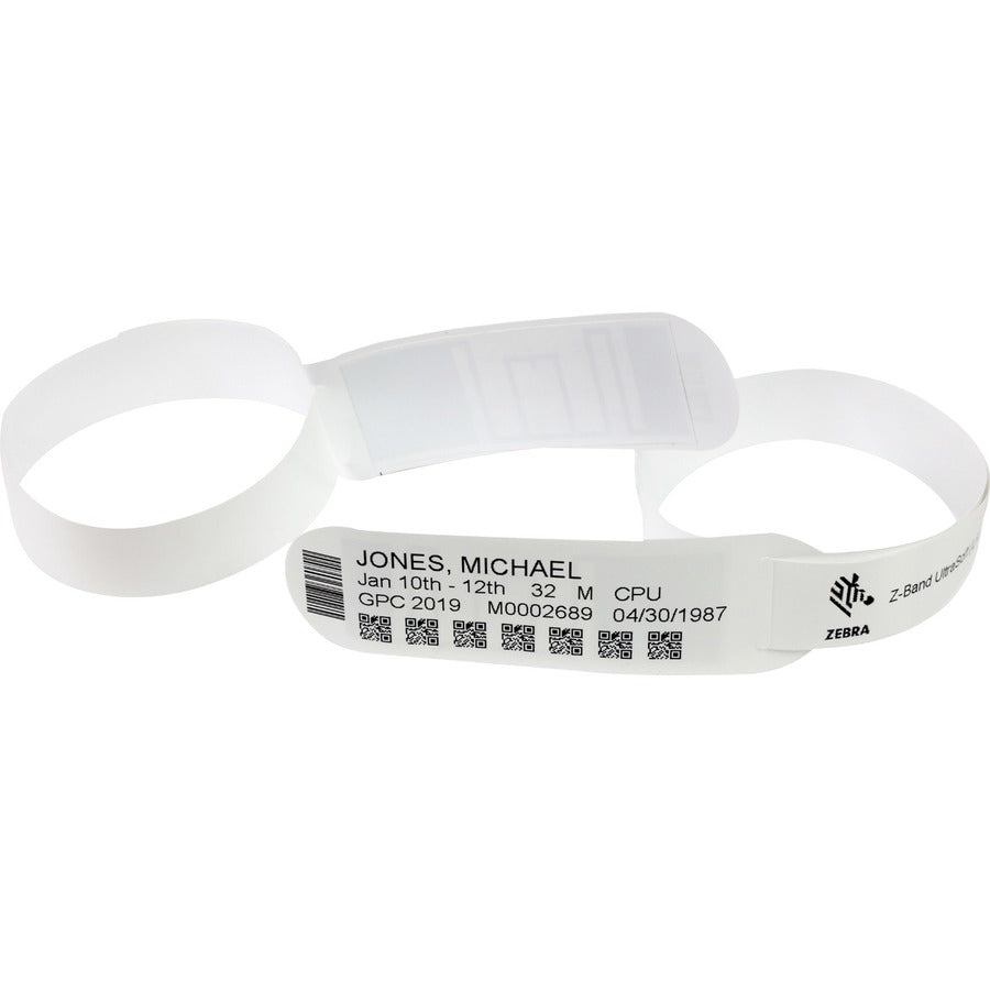 Zebra Z-Band UltraSoft Wristband Cartridge Kit (White) - 1 Width x 7 Length - Permanent Ad