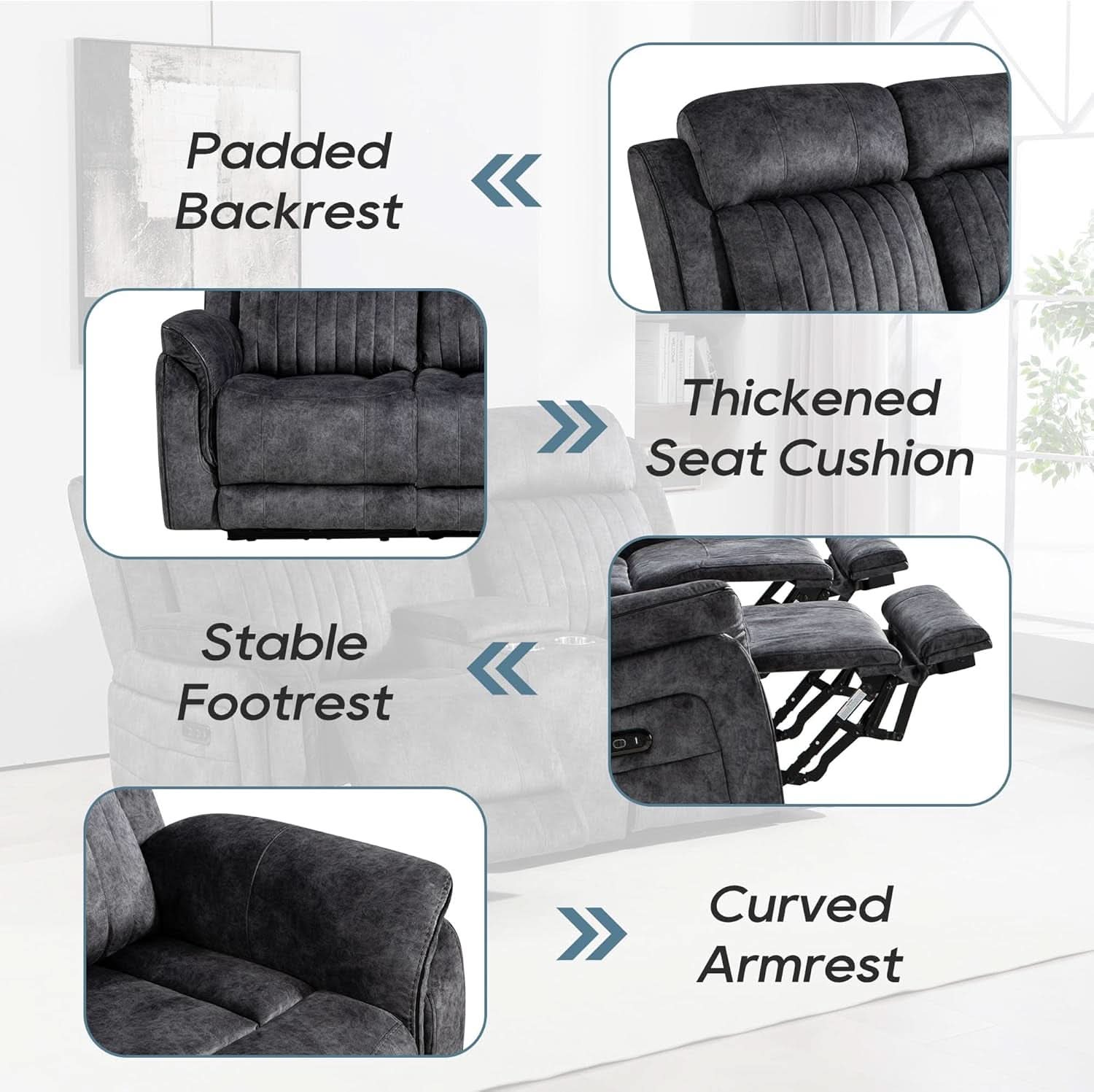 Zero Gravity Power Reclining Sofa Grey With USB Ports