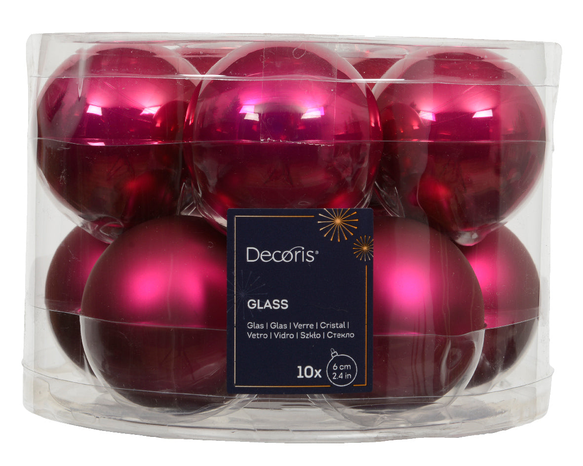 Glass 2.4" Ornaments - 10 piece Set - Festive Pink
