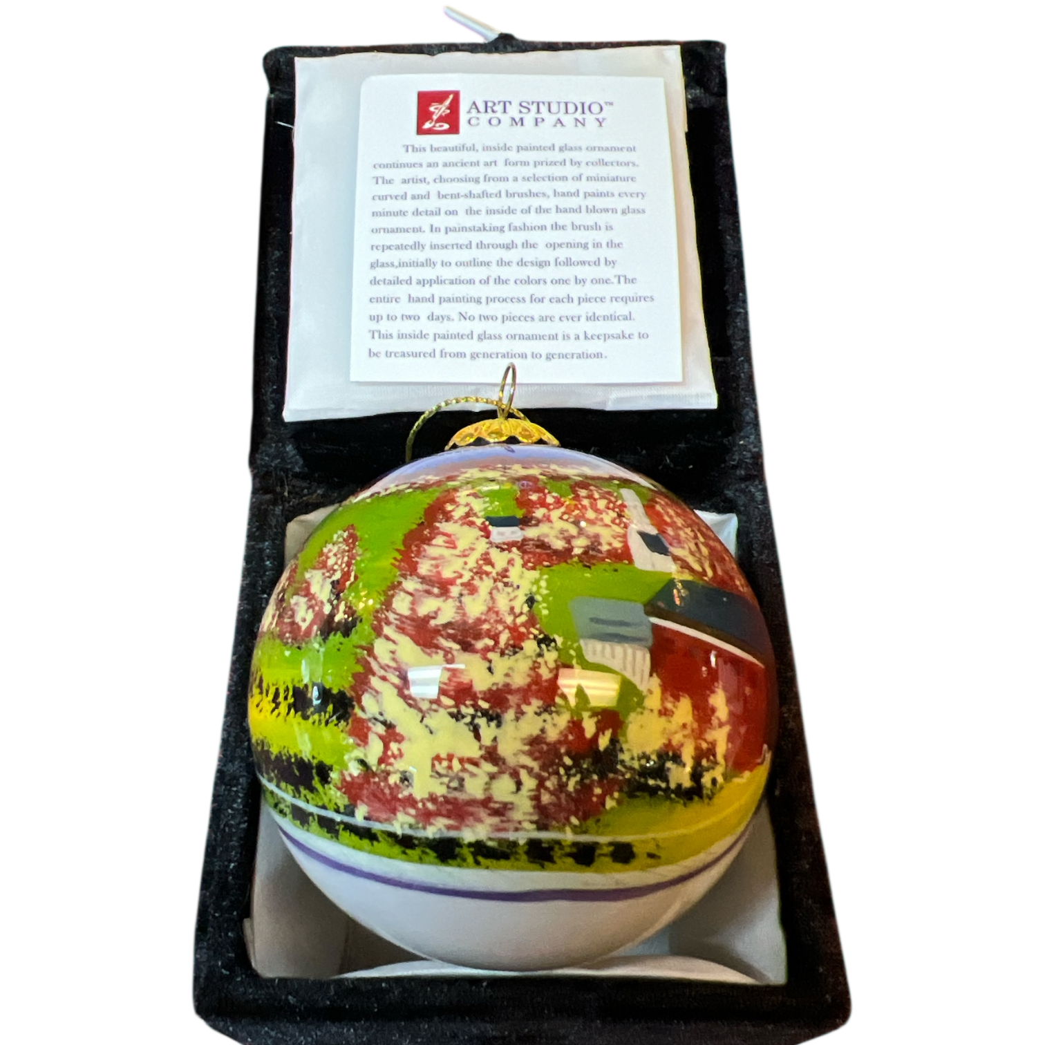 Hand Painted Glass Globe Ornament - A Vermont Covered Bridge