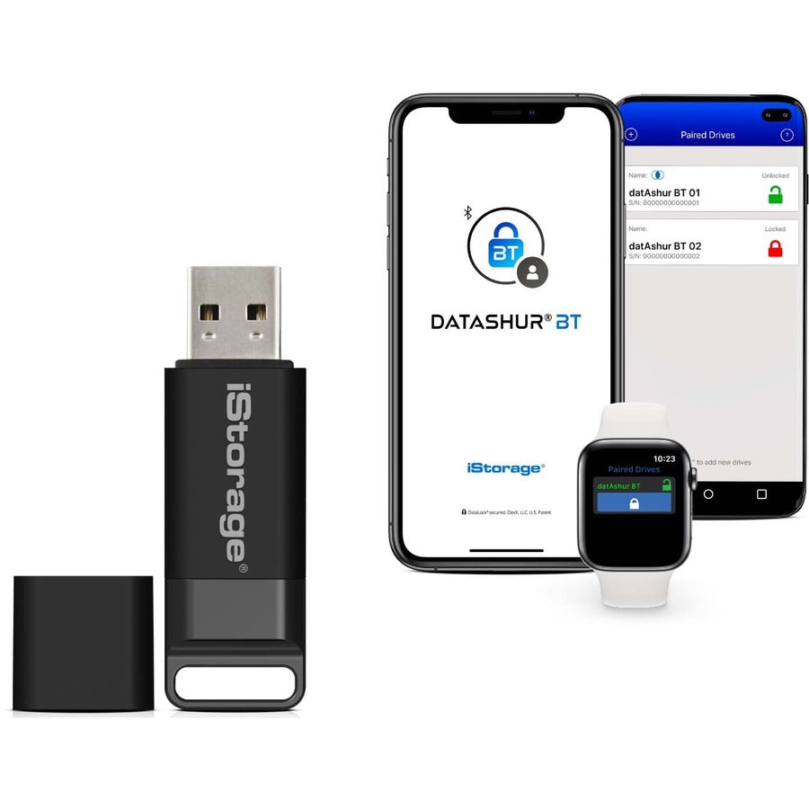 iStorage datAshur BT 128 GB | Encrypted Secure Flash Drive | Unlock using your smartphone via bluetooth | Remote Management Ready. IS-FL-DBT-256-128